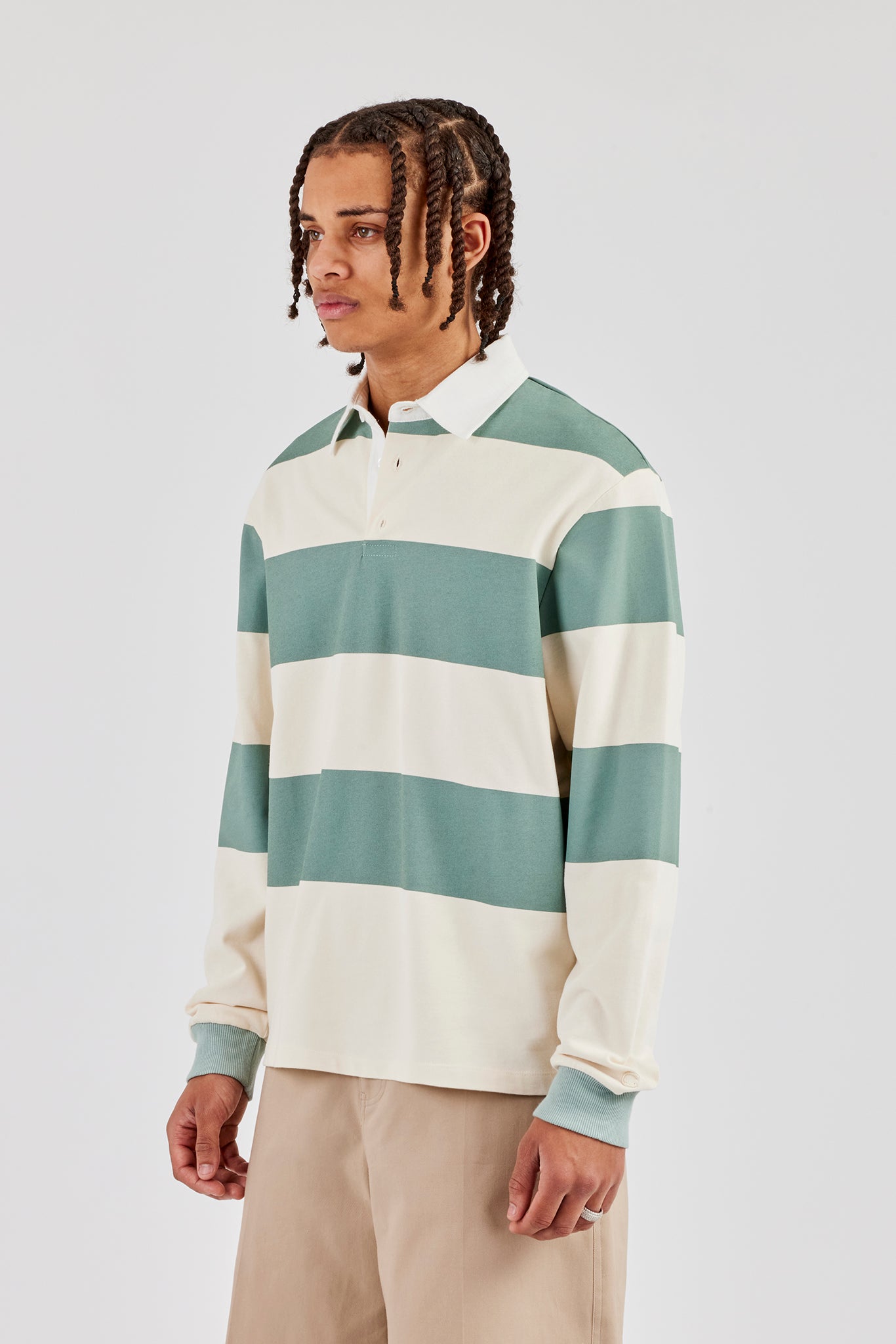 Striped Rugby Polo Top - Green